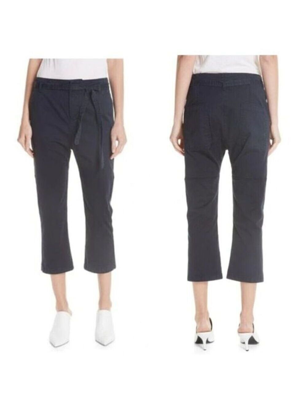Joie Demarius Stretch Cotton Crop Pants 2 Midnight Blue Flare NWOT